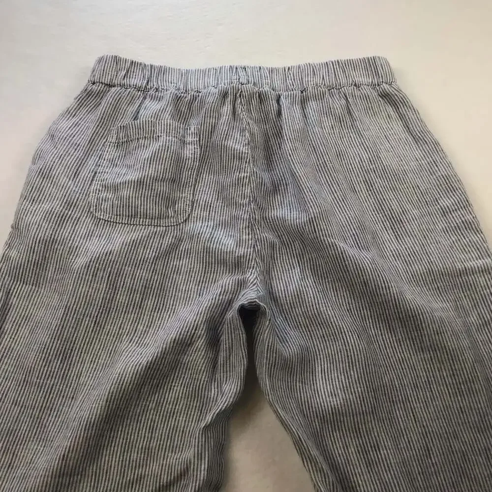 Quince European Linen Tapered Ankle Pants Blue Pinstripe Size Small Chic